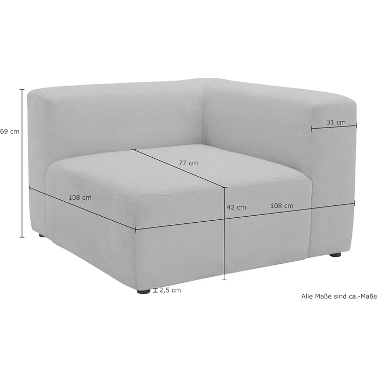 DOMO. collection Ecksessel 800013, Sessel, quadratisch mit gepolsterte Rückenlehne, Modul-Element, Sofa, Polsterecke, Eckcouch, Polstergarnitur 108 x 108 x 69 (BxTxH), beige – Bild 2