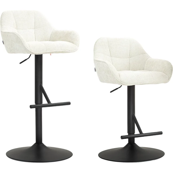 2er-Set Barhocker, höhenverstellbare Barstühle, Stoff in Leinenoptik und Stahlgestell, 52,5 x 53 x 86,5–108 cm, cremefarben – Bild 1