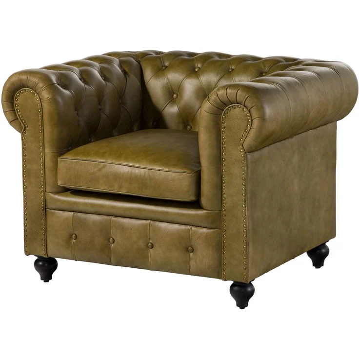 Sessel Echtleder 105x82x75 grün CHESTERFIELD #302 – Bild 1