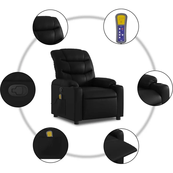 vidaXL Massage-Relaxsessel, Kunstleder, Schwarz 3206903 – Bild 5