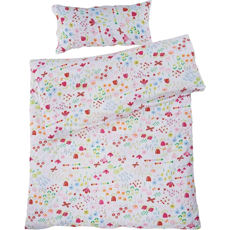 Bio Kinderbettwäsche 100% Bio-Baumwolle (kbA) GOTS zertifiziert, Blumenwiese, 100x135 cm / 40x60 cm, Perkal-Stoff
