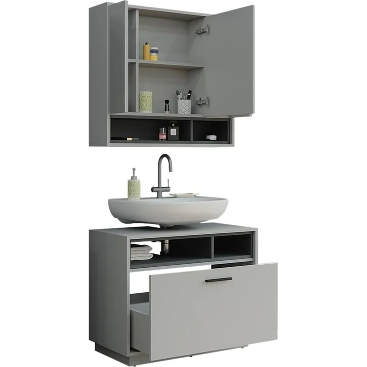 Badmöbel-Set Beatrice Grau/Anthrazit 2-teilig Vicco – Bild 5