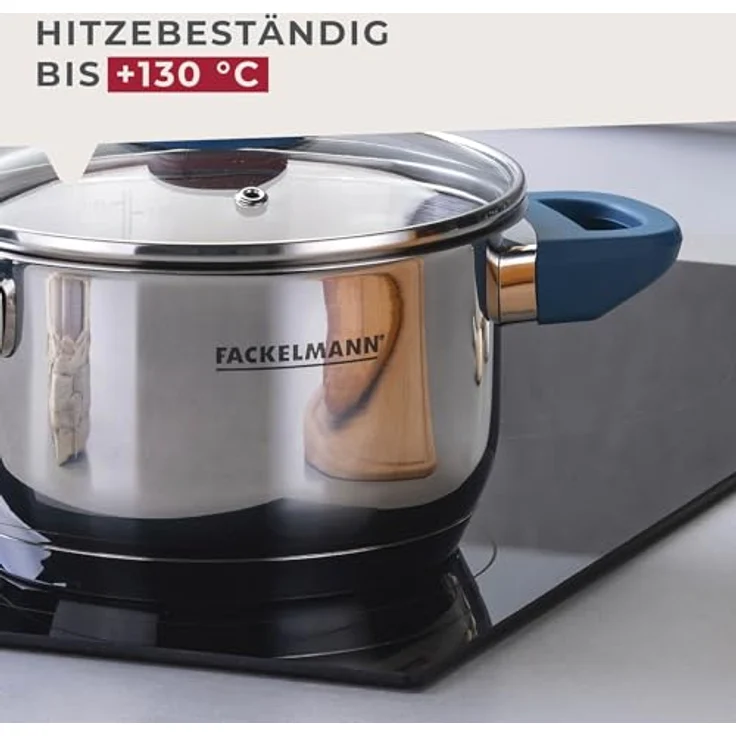 Fackelmann Kochtopf Essential Ø 16 cm, Edelstahl, mit ergonomischen Bakelit-Griffen, für alle Herdarten geeignet, mit Literskala, Blau – Bild 5