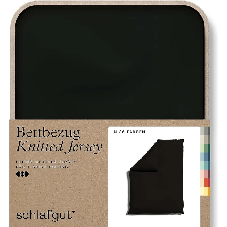 Schlafgut Knitted Jersey Bettwäsche | Bettbezug einzeln 135x200 -140x200 cm | off-black