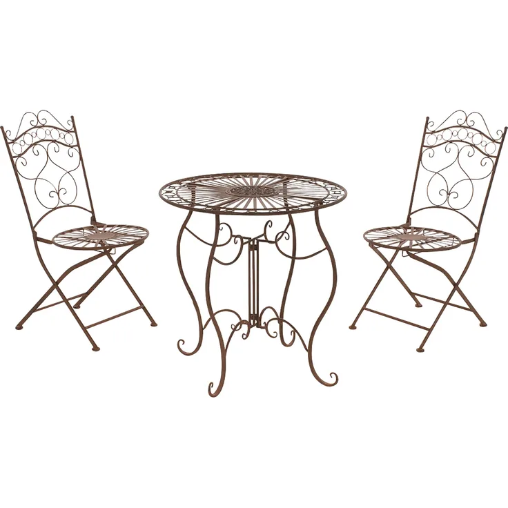 Outdoor Sitzgruppe FUVER - Metall Braun 40x50x92 cm | Gartenmöbelset 2 Personen Metall Vintage Balkonmöbel Set Bistrotisch Terrassenmöbelset Balkonset