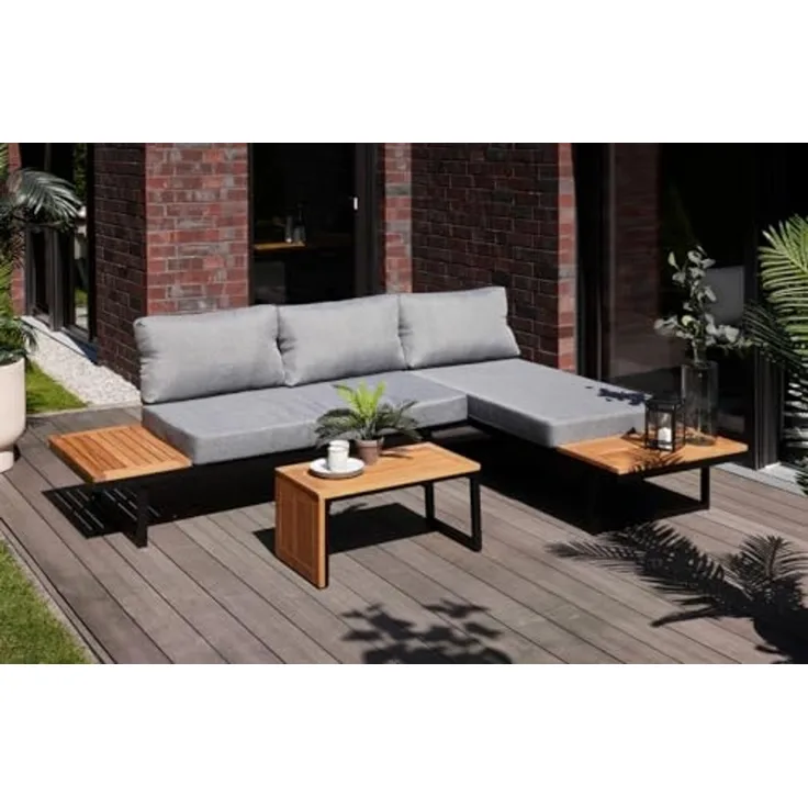 Primaster Gartenmöbel-Set Vulcano Holz/Aluminium Ecksofa Sitzgruppe Lounge Set