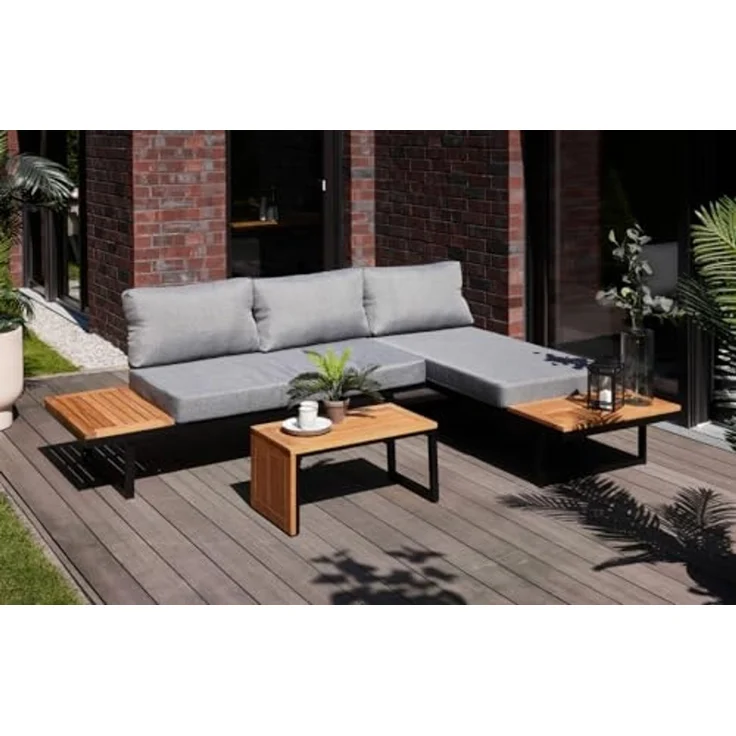 Primaster Gartenmöbel-Set Vulcano Holz/Aluminium Ecksofa Sitzgruppe Lounge Set – Bild 1