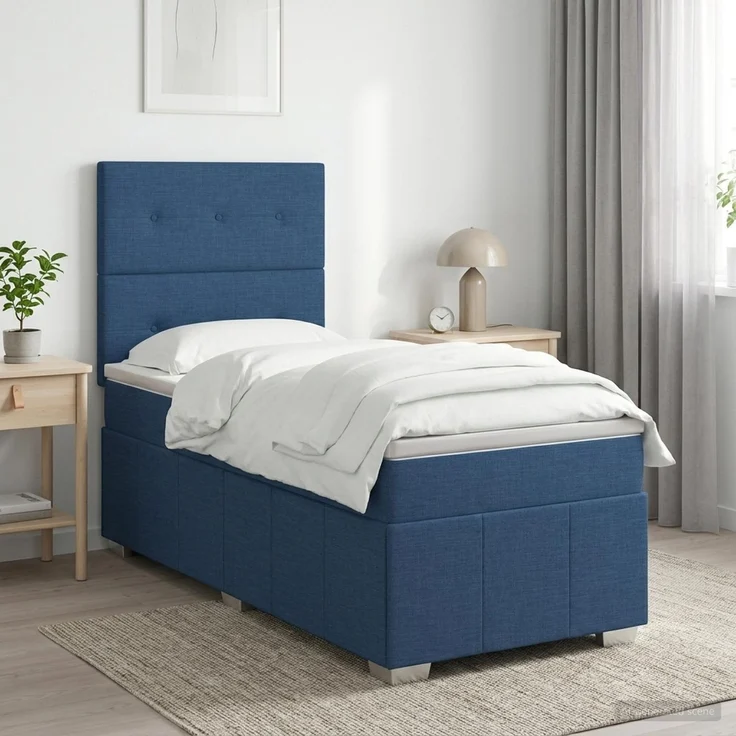 vidaXL Boxspringbett mit Matratze mit Kopfteil Blau 100 x 200 cm Stoff 3454077 – Bild 1