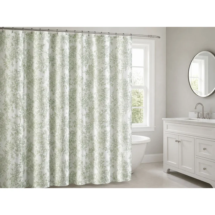 Wasserdichter Duschvorhang mit Blumenmuster Weiß-Grün, für Dusche, 300x180 cm – Bild 2