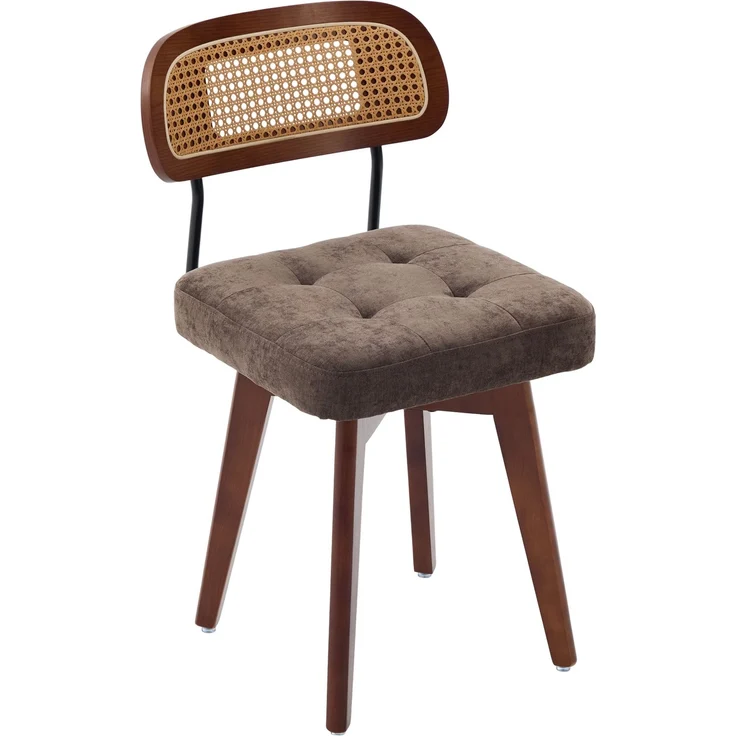 LVHOM 2er-Set Esszimmerstühle 360° Drehstuhl, Polsterstuhl in Rattan-Optik mit Chenille Kissen, stabiler Küchenstuhl mit Metallbeinen, Braun – Bild 2