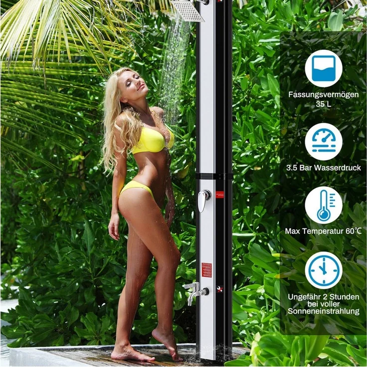 TLGREEN Solardusche Gartendusche ohne Strom mit 360° Oberkopf-Duschkopf & 210D Schutzhülle (40L Pooldusche Campingdusche bis 60°C warmes Wasser, mit unabhängigem Wasserhahn & Gartenschlauch-Anschluss), (ohne Handbrause) – Bild 4