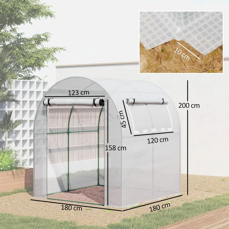 Outsunny Folientunnel, Stahl, Kunststoff, Weiß, 180L x 180B x 200H cm – Bild 3