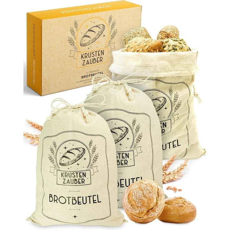Krustenzauber Brottasche Leinen Brotbeutel im 2er oder 3er Set zur Brotaufbewahrung, (3-tlg) – Bild 1