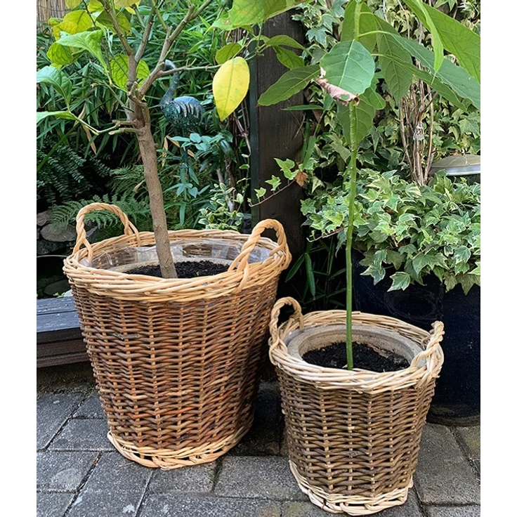 Sustania Stabiler Weidenkorb mit Henkel dunkelbraun/beige H= 25 cm d= 32 cm Plastikeinsatz – Bild 3