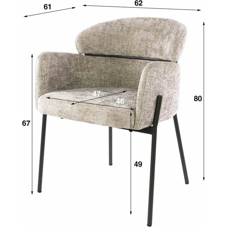 Armstuhl Vura 2er-Set mit Chenille-Bezug und Metallgestell, Sand – Bild 8