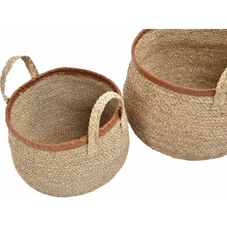 Krines Home Flechtkorb Set/2 Natur Seegras Deko Korb Aufbewahrung (Natur, Set/2 Rund) (2 St, 2x Körbe), Dekokörbe Flechtkorb mit Griffen