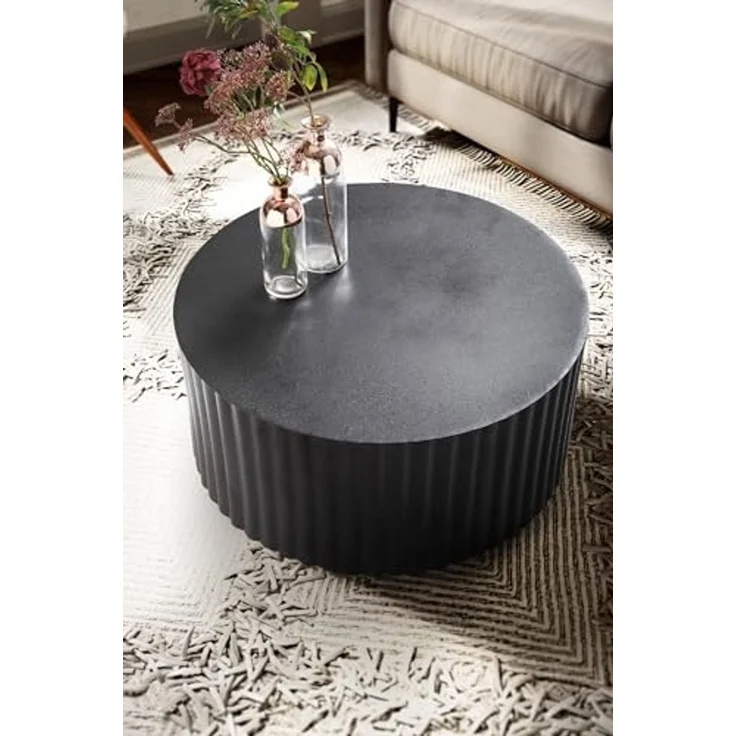 FINEBUY Couchtisch FB92224 (67x67x31 cm, Sofatisch Rund Schwarz, Wellenmuster), Wohnzimmertisch Kaffeetisch Eisen Modern – Bild 5