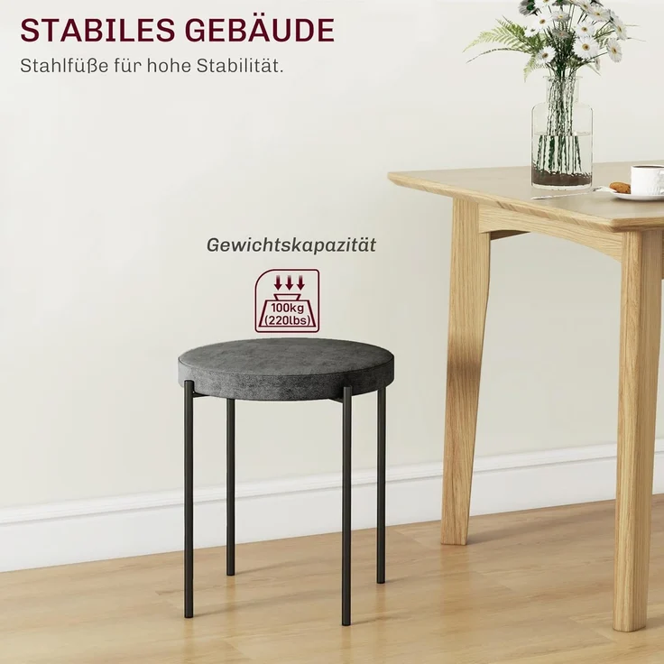 HOMCOM Esszimmerstuhl Thekenhocker mit gepolstertem Sitz, Rundhocker, Barhocker (Hocker, 4 St), für Wohnzimmer, Esszimmer, Dunkelgrau – Bild 4