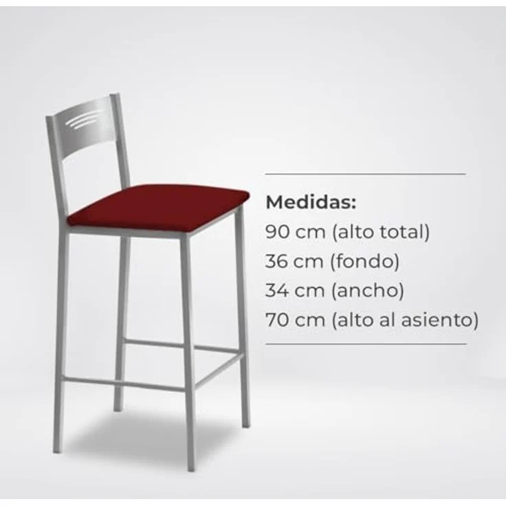 ASTIMESA Hohe Küchenhocker mit Rückenlehne, Aluminiumgestell und Sitz aus Kunstleder, Farbe des Sitzes: Bordeaux, Lieferumfang: 1 Stück, Gesamthöhe: 90 cm – Bild 7