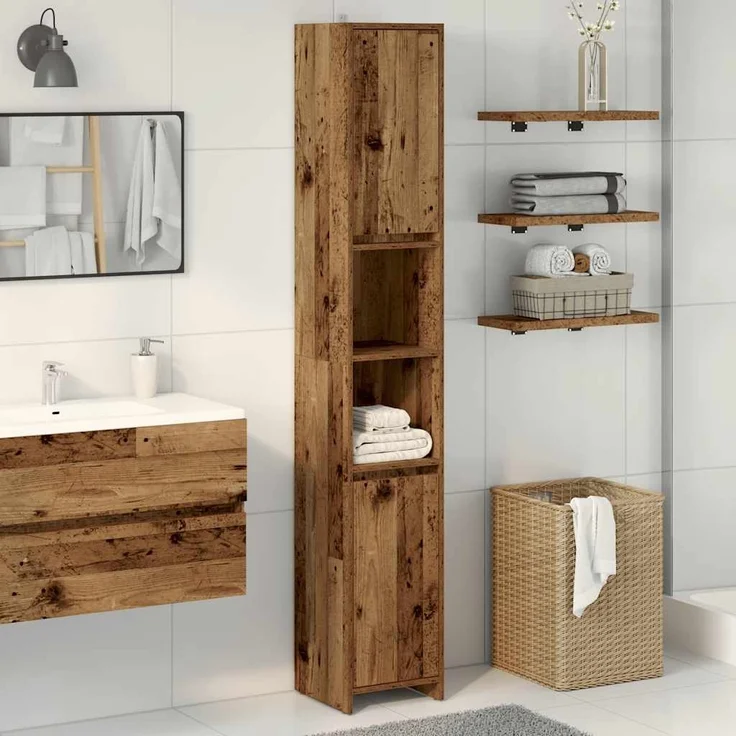 vidaXL Badschrank Altholz-Optik 30x30x183,5 cm Holzwerkstoff 856064 – Bild 2