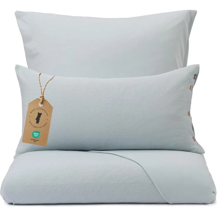 Urbanara Partnerbettwäsche Bettwäsche-Set Medelo I 100% Baumwolle, Jersey, 3 teilig, Weiche Jersey Bettwäsche mit Waffelstruktur & Kokosnussknöpfen