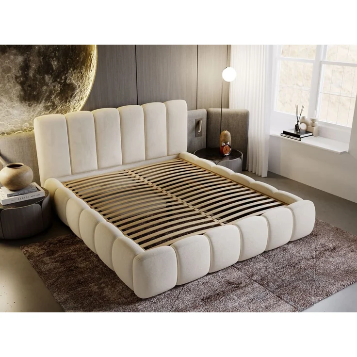 GRAINGOLD Cloud Bett 160x200, Polsterbett ohne Bettkasten, Velvet-Stoff, mit Lattenrost, Beige – Bild 5