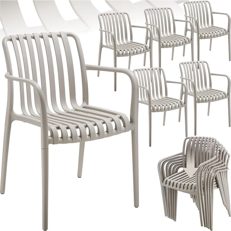 tectake® Gartenstühle stapelbar, Gartenmöbel Set, Balkon Möbel, Bistro Set, Sessel, Outdoor Möbel, Balkonmöbel, Terrassenmöbel - Taupe, 6er Set – Bild 1