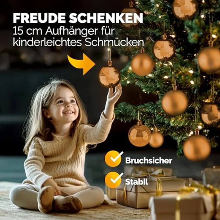 Deuba® Weihnachtskugeln 54tlg, Ø 6cm, bruchsicherer Kunststoff, matt und glänzend, Christbaumschmuck in braun, inkl. Aufhänger – Bild 4