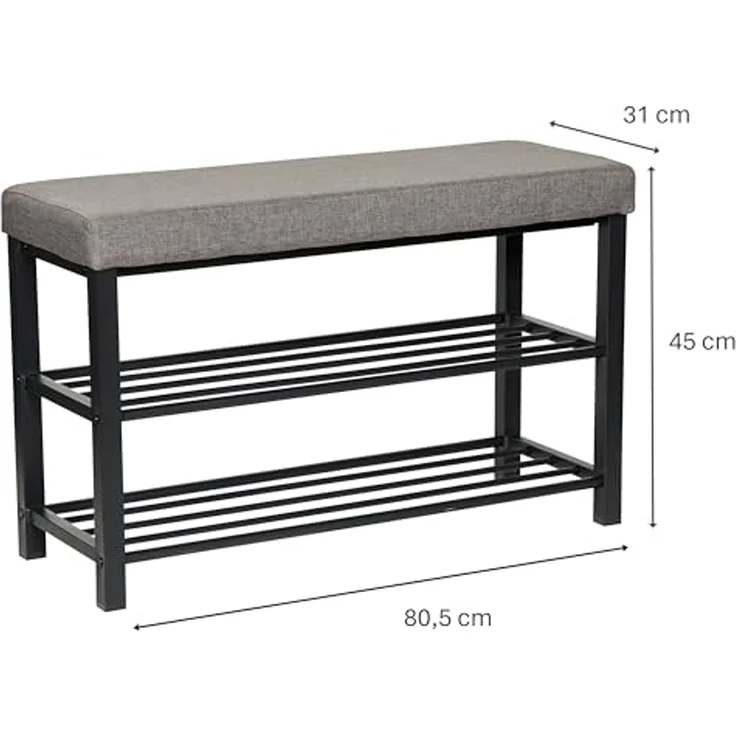 Love IT Store IT Loft Schuhbank mit Sitzfläche - Schmales Schuhregal mit Sitzbank und 2 Ablagen - Einfacher Aufbau - Schwarz/anthrazit - 80 x 31 x 50 cm – Bild 3