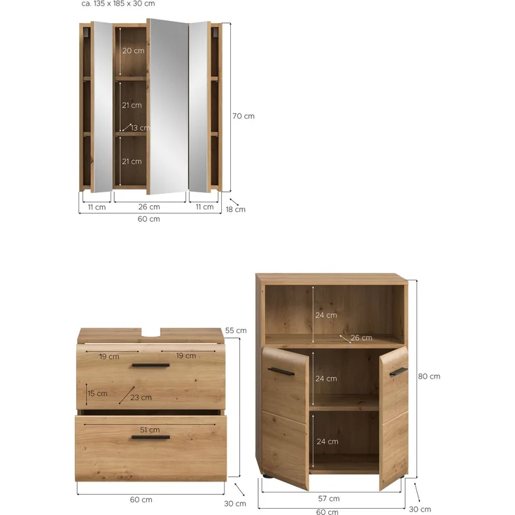 Badkombination (B/H/T: 135x185x30 cm) in Artisan Oak Nachbildung und Artisan Oak Nachbildung – Bild 4