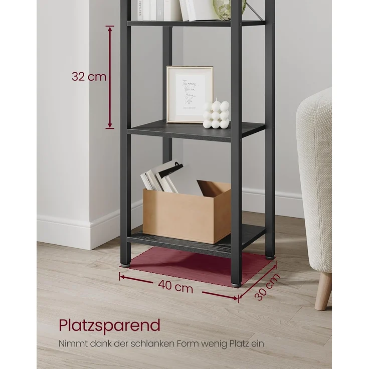 Vasagle Regal, Bücherregal, Standregal, DVD-Regal, mit 6 Ebenen, Büroregal, offene Ablagen, für Büro, Wohnzimmer, Schlafzimmer, Küche, 30 x 40 x 187,5 cm, ebenholzschwarz-schwarz LLS101B56 – Bild 3