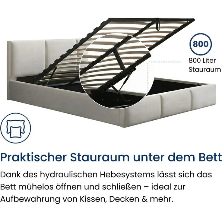 Home Collective Polsterbett Bett 140x200/160x200 Doppelbett Bettgestell mit Lattenrost & Stauraum, mit Stauraum mit Bettkasten 160x200 cm in beige samt – Bild 3
