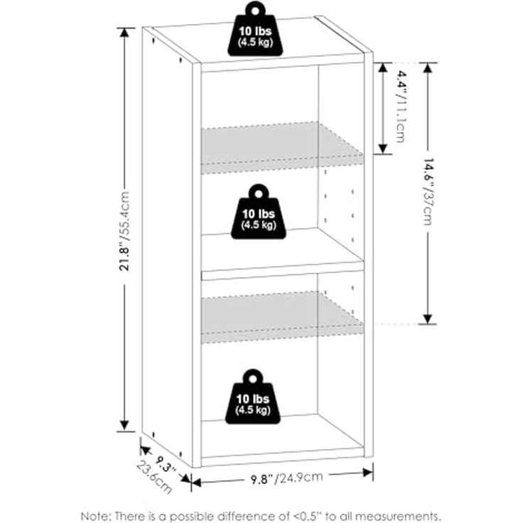 Furinno Fulda Bücherregal, 2-stöckiges schmales Bücherregal, Regal mit 10-Zoll breitem Stauraum, 23,6(T) x 25,0(B) x 53,8(H) cm, für Wohnzimmer, Schlafzimmer, Home Office, Amber-Kiefer – Bild 2