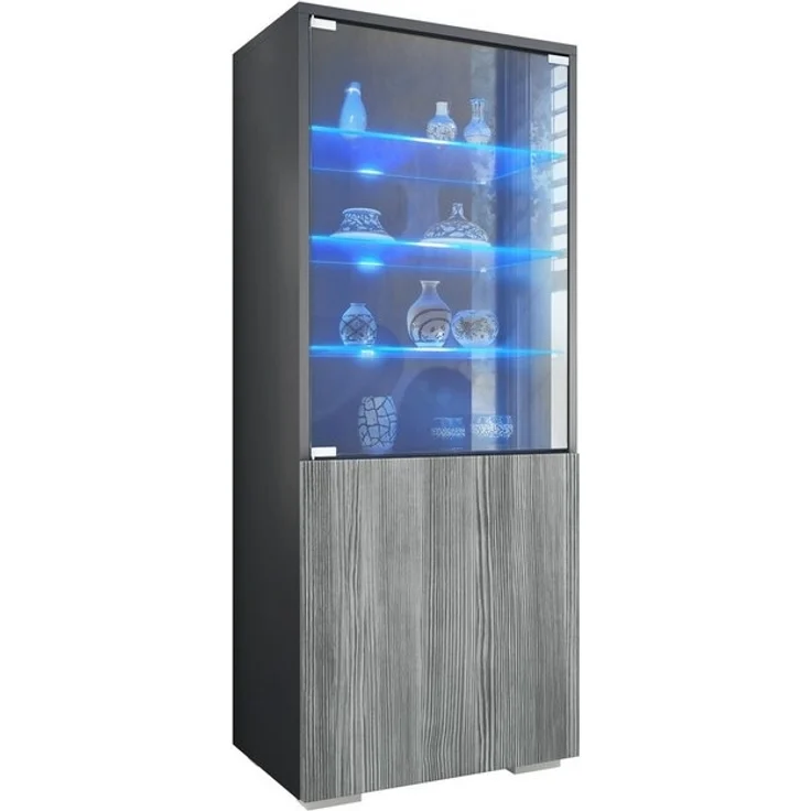 Vladon Standvitrine Granada (Vitrinenschrank, mit Glastür und Glaseinsatz inkl. LED) Anthrazit matt/Avola-Anthrazit (50 x 122,5 x 34,5 cm) – Bild 4