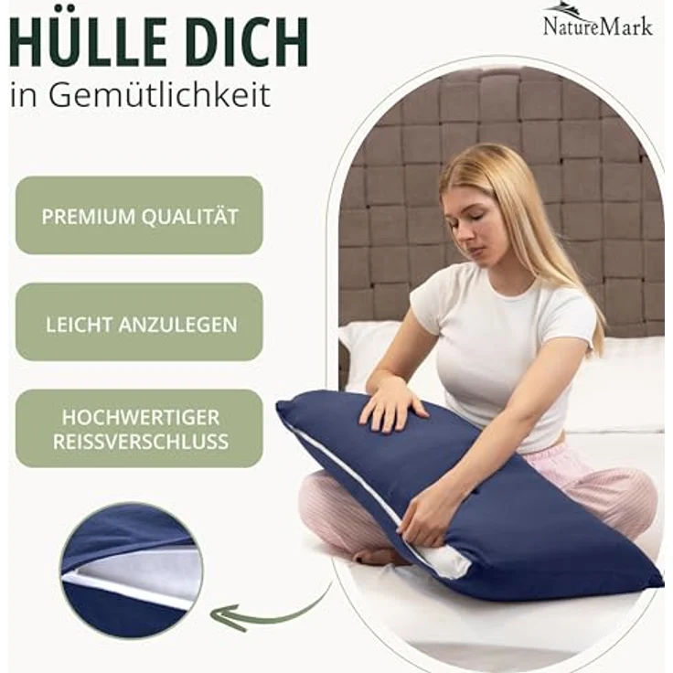 NatureMark 2er Pack Jersey Kissenbezug Kissenhülle Kissenbezüge Seitenschläferkissen Nackenkissen viele Größen und Farben (40x80 cm, Navy blau) – Bild 6