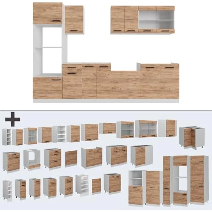 Küchenzeile R-Line Goldkraft Eiche/Weiß 300 cm AP Anthrazit Vicco – Bild 9