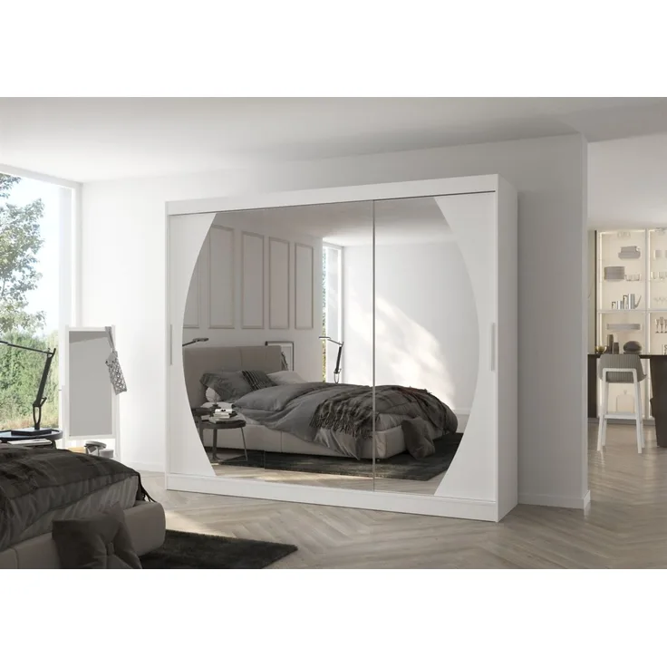 Schiebetürenschrank Schrank Nr. 520 in Weiß- Spiegel 250 x 215 x 58 cm