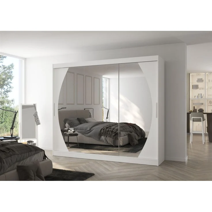 Schiebetürenschrank Schrank Nr. 520 in Weiß- Spiegel 250 x 215 x 58 cm – Bild 1