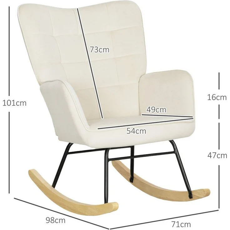 HOMCOM Schaukelstuhl, Schaukelsessel mit Samtoptik, Armlehne, Sessel mit Holzkufen, Relaxsessel für Wohnzimmer, Schlafzimmer, Beige – Bild 2
