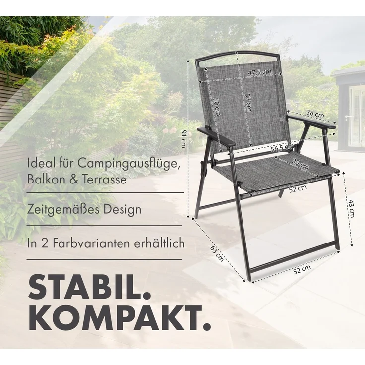 BRUBAKER Campingstuhl Bergamo - Camping Gartenstuhl - wetterfest und platzsparend (Balkonstuhl klappbar, 2 St), Klappstuhl für Garten, Terrasse und Balkon - Grau Meliert – Bild 2
