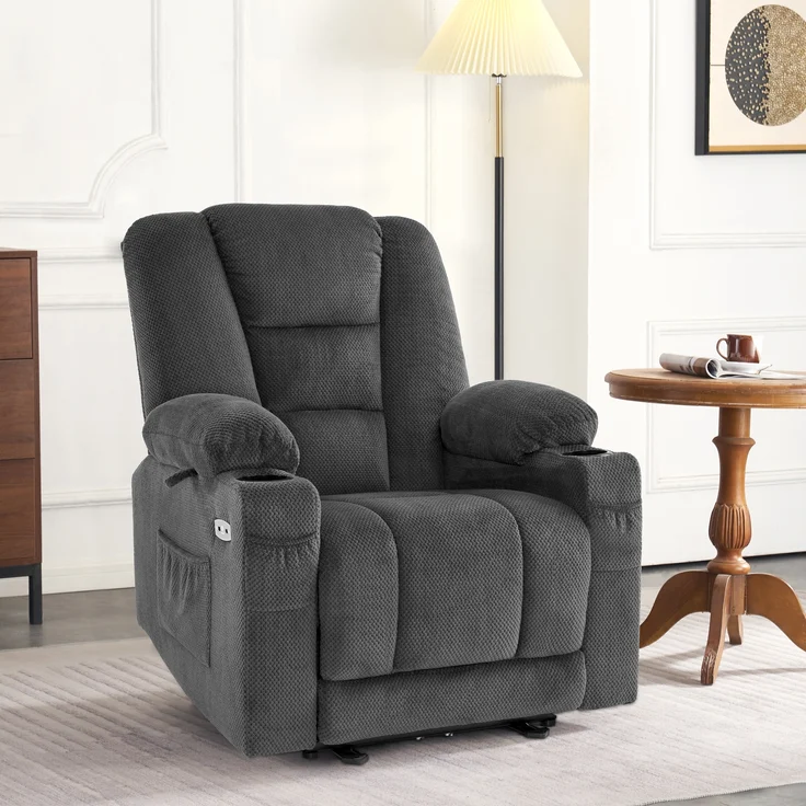 MCombo Relaxsessel mit Liegefunktion, Massage & Wärmefunktion, USB & Getränkehalter, Stoff Dunkelgrau, 94 x 90 x 105 cm – Bild 2