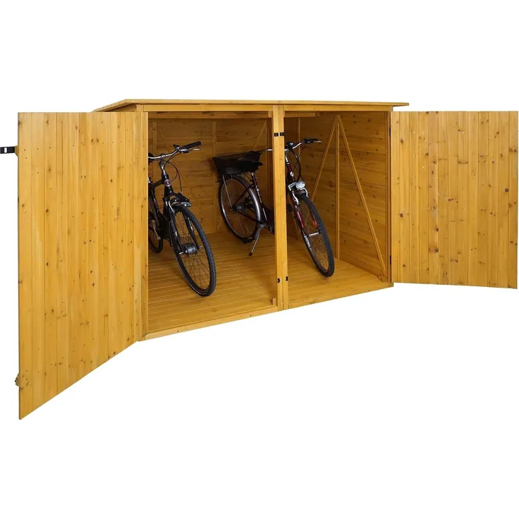 2er-Fahrradgarage HWC-H60, Fahrradbox Geräteschuppen Gerätehaus, MVG abschließbar 151x200x200cm ~ braun