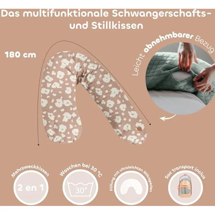 BÉABA, Big Flopsy, Still und Schwangerschaftskissen, Schwangerschaftskissen, multifunktional, zum Schlafen/Stillen, Unterstützung, Entspannung, optimaler Komfort, Coton, Oekotex, Savannah Bloom – Bild 3