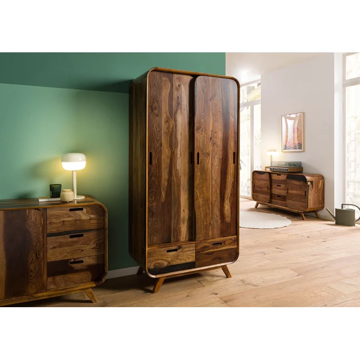 Kleiderschrank Sheesham 90x45x180 dunkelbraun lackiert MAILAND #210 – Bild 2