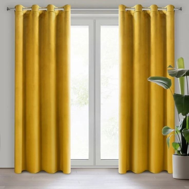 Design91 Samtvorhang, Ösen, Polyester gelb, 140x250 cm – Bild 2