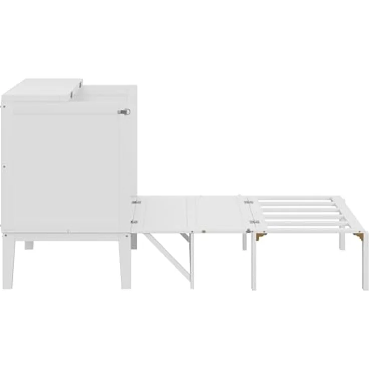 Ball & Cast Schrankbett 90x200 cm, Wandbett mit Lattenrost, Wandklappbett, vertikales Schrankbett mit Lattenrost, Jugendbett, Weiß – Bild 7