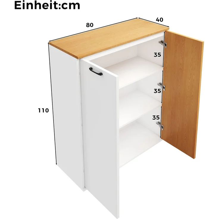 Aktenschrank aus MDF mit Lamellenfront & Soft-Close, 80x40x110 cm, Weiß/Eiche – Bild 5