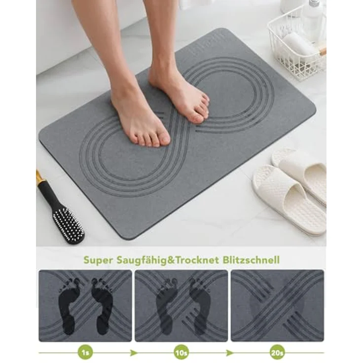 Ribelli Kieselgur Badematte rutschfest 60x39 cm, Duschvorleger Badvorleger Schnelltrocknend, 100% Natürlich Stein Bodenmatte, Bad Matte Super Saugfähig Badezimmermatte – Bild 4