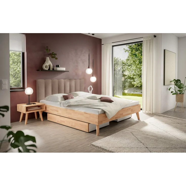 Hasena Massivholzbett Taliana Kernbuche, Polsterkopfteil, Pace Sand 180x200 cm, Komforthöhe 25 cm – Bild 2
