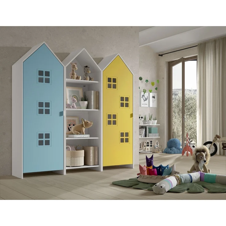 Kleiderschrank >CASAMI BRUGES< in Korpus Weiß / Front Blau u. gelb, MDF – Bild 1